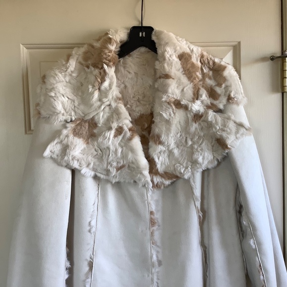 Adrienne Landau Reversible Faux Fur Shearling Coat Ivory Large - Picture 2 of 14